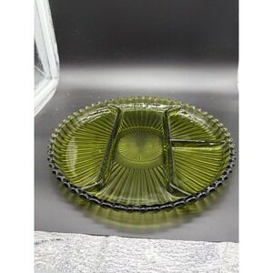 Vintage Indiana Olive Green Glass Divided Plate